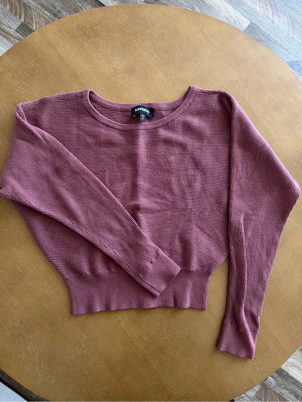 Express Ribbed Crewneck Crop Sweater in Dusty Rose